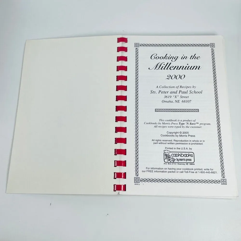 Cooking In The Millennium 2000 Omaha NE Saints Peter Paul School Spiral Cookbook